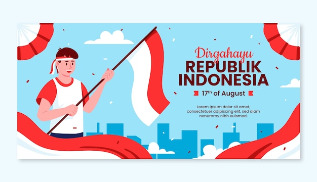 Free vector flat horizontal banner template for indonesia independence day celebration