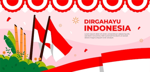 Free vector flat horizontal banner template for indonesia independence day celebration