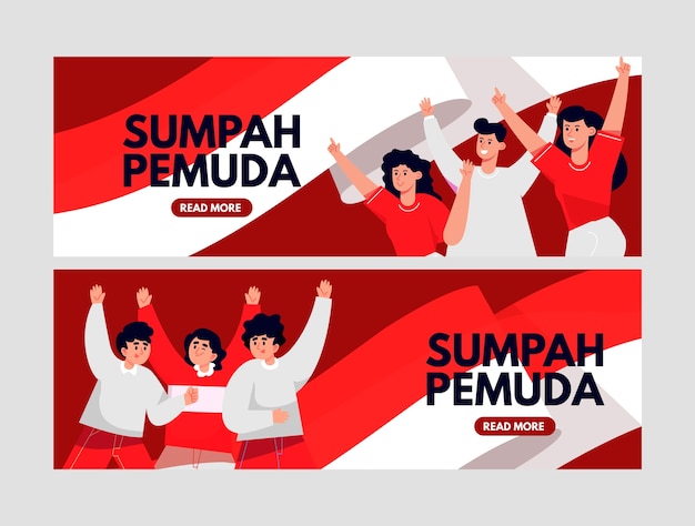Vettore gratuito modello di banner orizzontale piatto per sumpah pemuda indonesiano