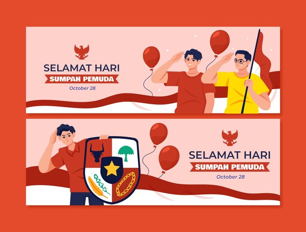 Flat horizontal banner template for indonesian sumpah pemuda