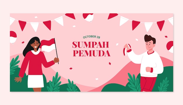 Free vector flat horizontal banner template for indonesian sumpah pemuda