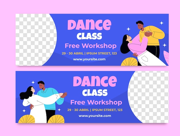 Free vector flat horizontal banner template for international dance day celebration
