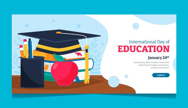 flat horizontal banner template for international day of education event