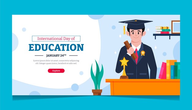 Flat horizontal banner template for international day of education event