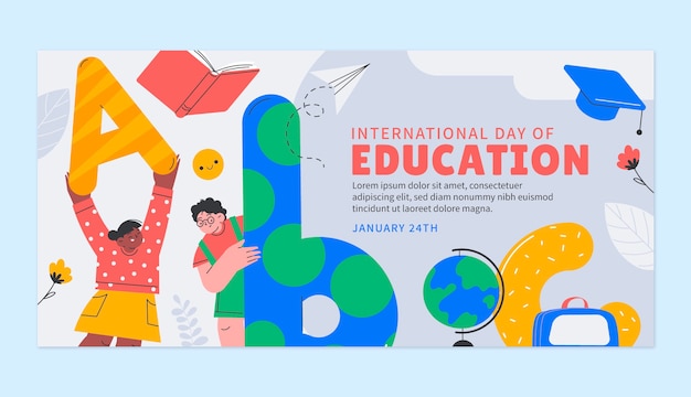 Modello di banner orizzontale piatto per la giornata internazionale dell'evento educativo