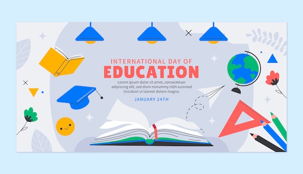 Flat horizontal banner template for international day of education event