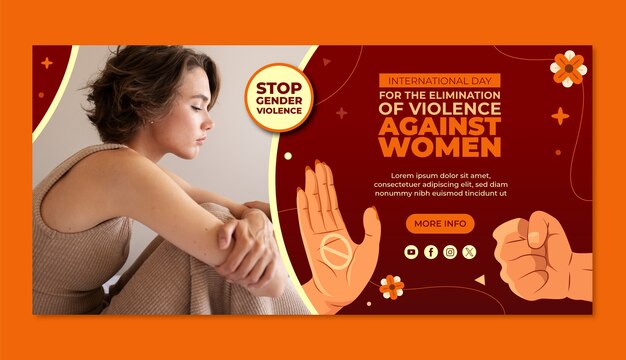 手と拳による女性に対する暴力の撤廃のための国際デーの平らな水平バナー テンプレート