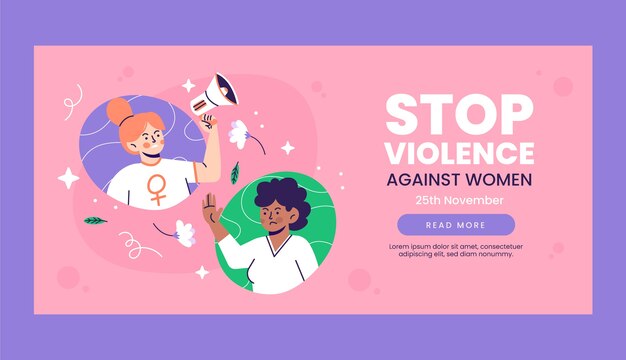 Шаблон плоского горизонтального баннера к международному дню борьбы за ликвидацию насилия в отношении женщин