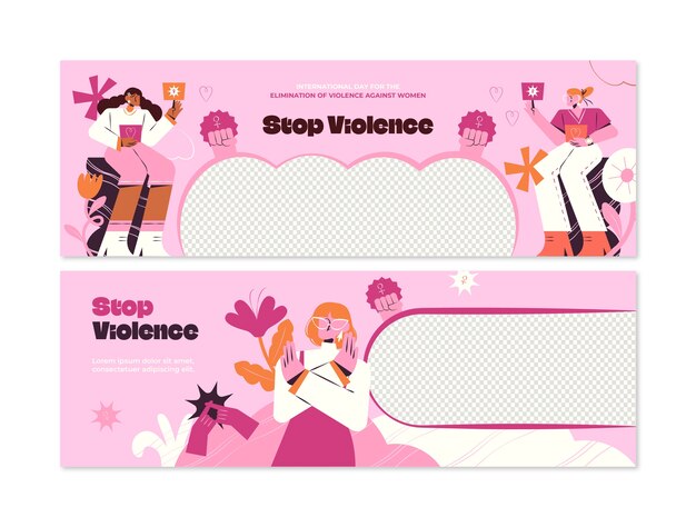 Flat horizontal banner template for international day for the elimination of violence against women