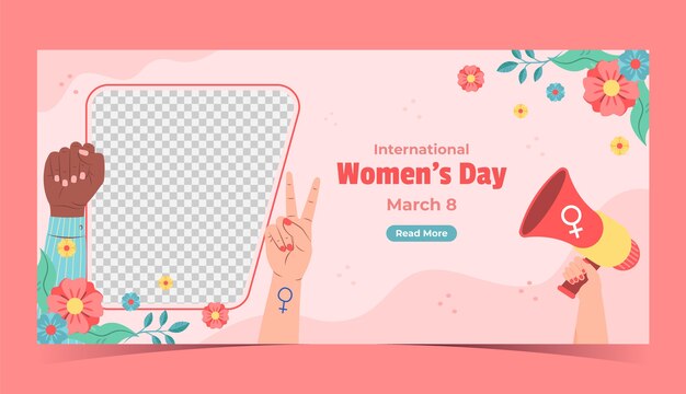 Плоский горизонтальный шаблон баннера для празднования Международного женского дня.