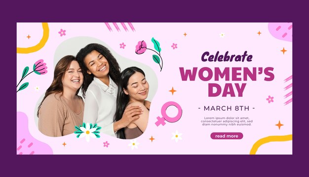 Flat horizontal banner template for international women's day celebration