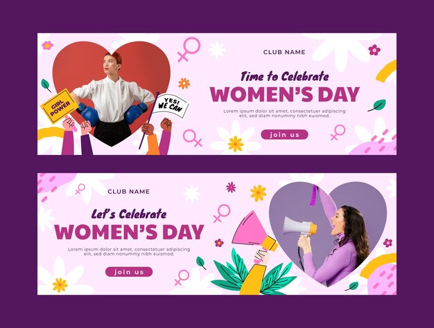 Flat horizontal banner template for international women's day celebration