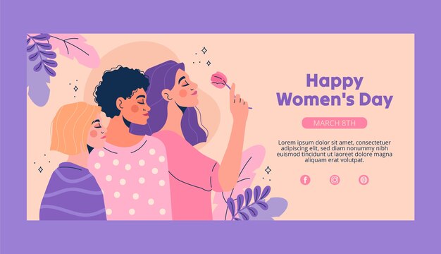 Flat horizontal banner template for international women's day celebration