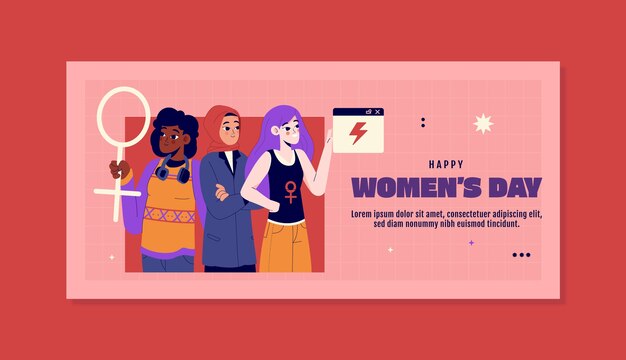 Flat horizontal banner template for international women's day celebration