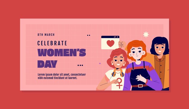 Flat horizontal banner template for international women's day celebration