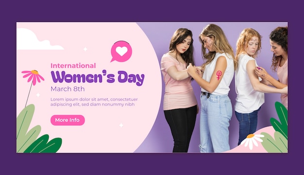 Flat horizontal banner template for international women's day celebration