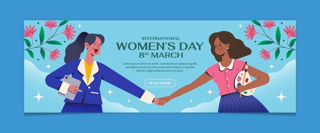 Flat horizontal banner template for international women's day celebration