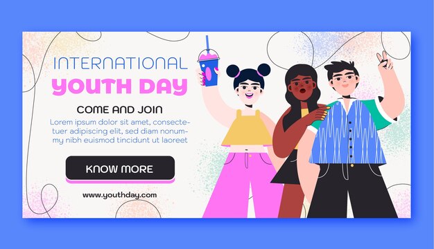 Free vector flat horizontal banner template for international youth day celebration