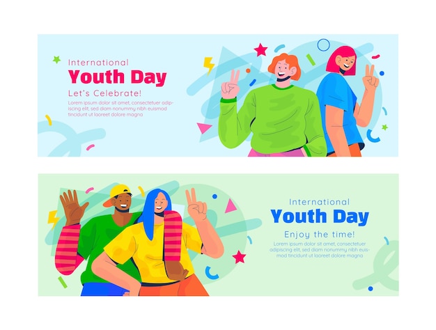 flat horizontal banner template for international youth day celebration