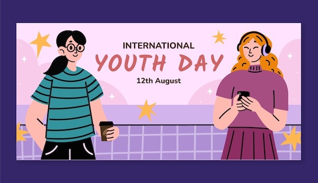 Шаблон плоского горизонтального баннера для празднования международного дня молодежи