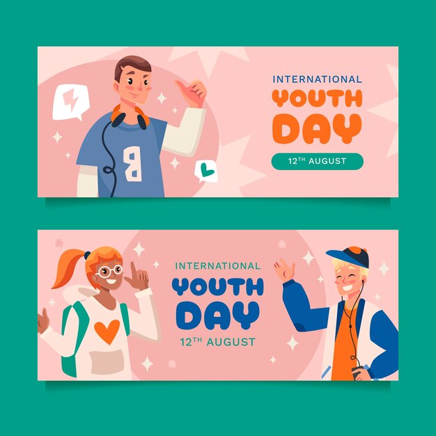 Flat horizontal banner template for international youth day celebration