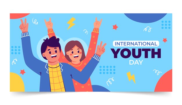 Flat horizontal banner template for international youth day celebration