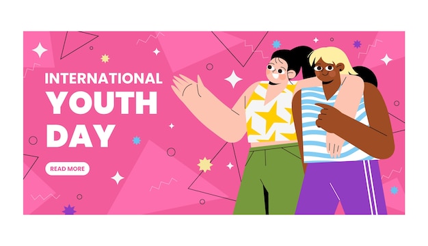 Free vector flat horizontal banner template for international youth day celebration