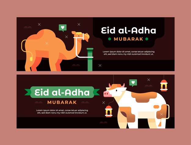 Flat horizontal banner template for islamic eid al-adha celebration