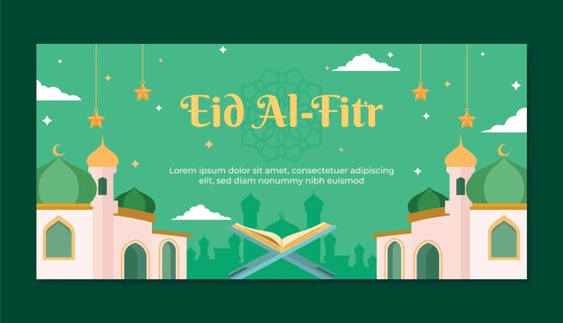 flat horizontal banner template for islamic eid al-fitr celebration