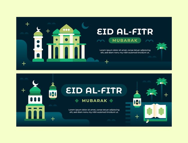 Шаблон плоского горизонтального баннера для празднования исламского фестиваля ид аль-фитр