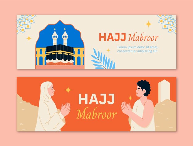 Flat horizontal banner template for islamic hajj pilgrimage