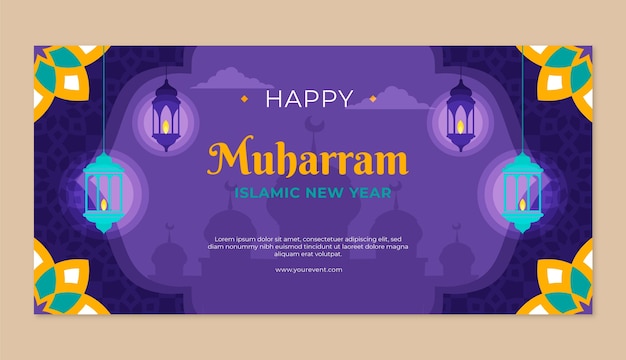 Flat horizontal banner template for islamic new year celebration