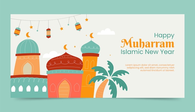 Flat horizontal banner template for islamic new year celebration