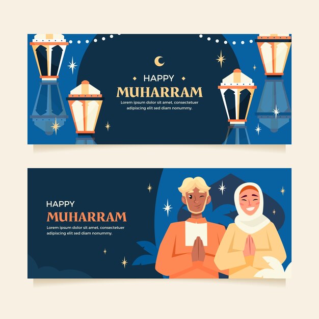 Flat horizontal banner template for islamic new year celebration