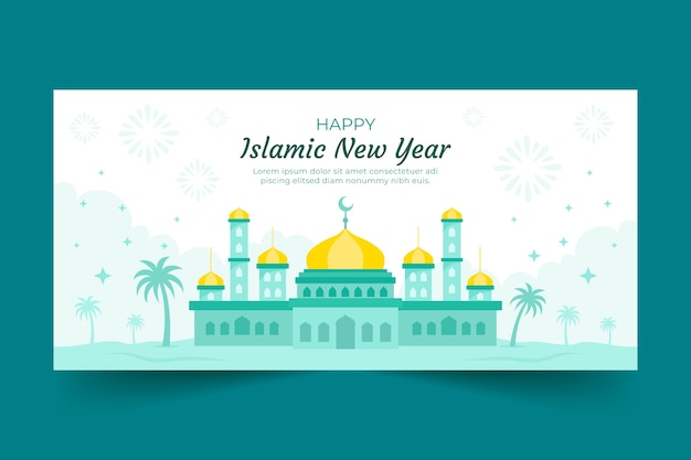 Flat horizontal banner template for islamic new year celebration