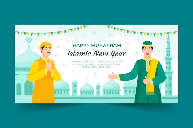 Flat horizontal banner template for islamic new year celebration