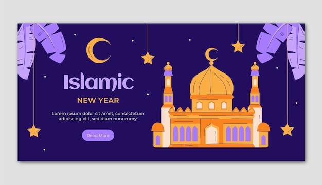 Modello di banner orizzontale piatto per la celebrazione del capodanno islamico