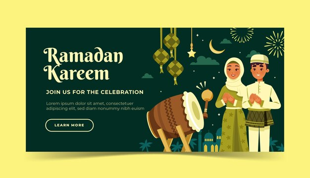 Flat horizontal banner template for islamic ramadan celebration