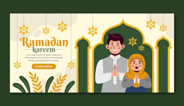 Шаблон плоского горизонтального баннера для празднования исламского рамадана