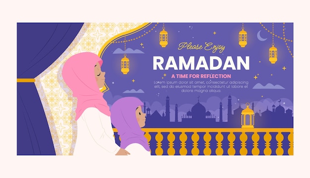 Free vector flat horizontal banner template for islamic ramadan celebration