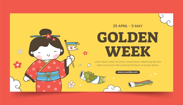 Flat horizontal banner template for japanese golden week celebration