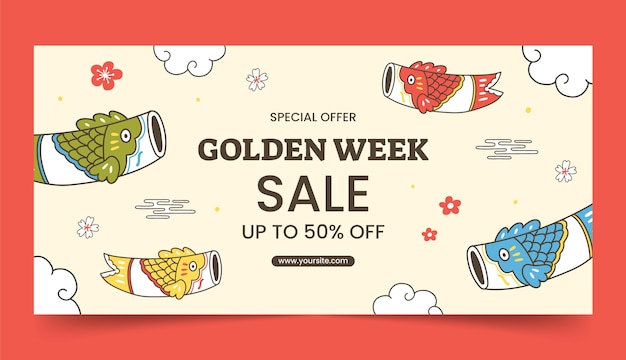 Free vector flat horizontal banner template for japanese golden week celebration