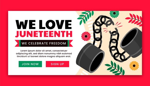 juneteenth 축 하를 위한 평면 가로 배너 서식 파일