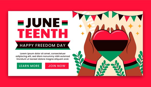 juneteenth 축 하를 위한 평면 가로 배너 서식 파일