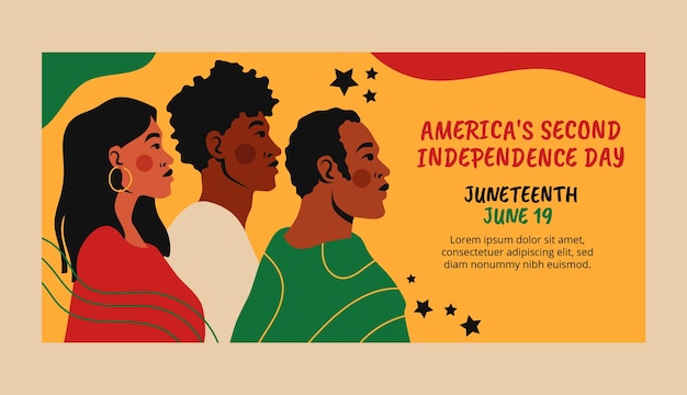 Flat horizontal banner template for juneteenth celebration