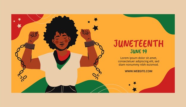 Flat horizontal banner template for juneteenth celebration