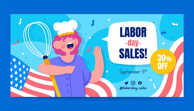 Free vector flat horizontal banner template for labor day celebration