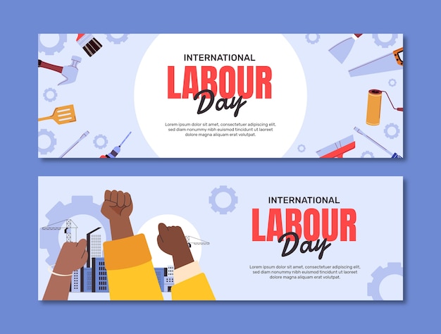 Modello di banner orizzontale piatto per la celebrazione della festa del lavoro