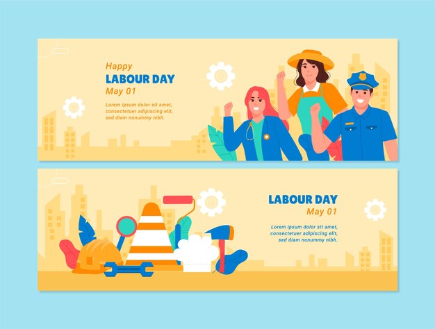Flat horizontal banner template for labour day celebration