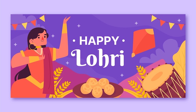 Flat horizontal banner template for lohri festival celebration